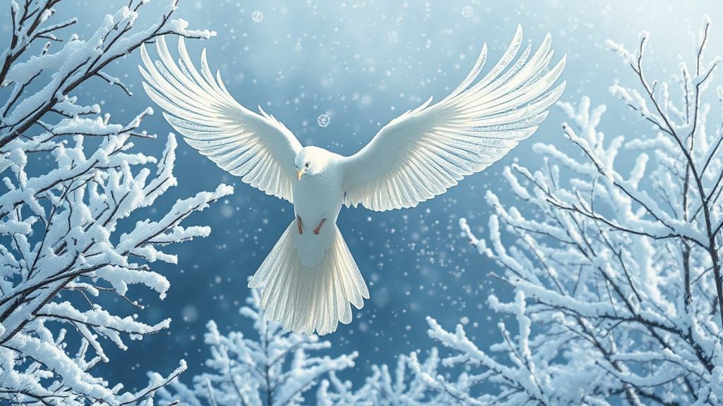 Crystal Bird Takes Flight in Winter Wonderland