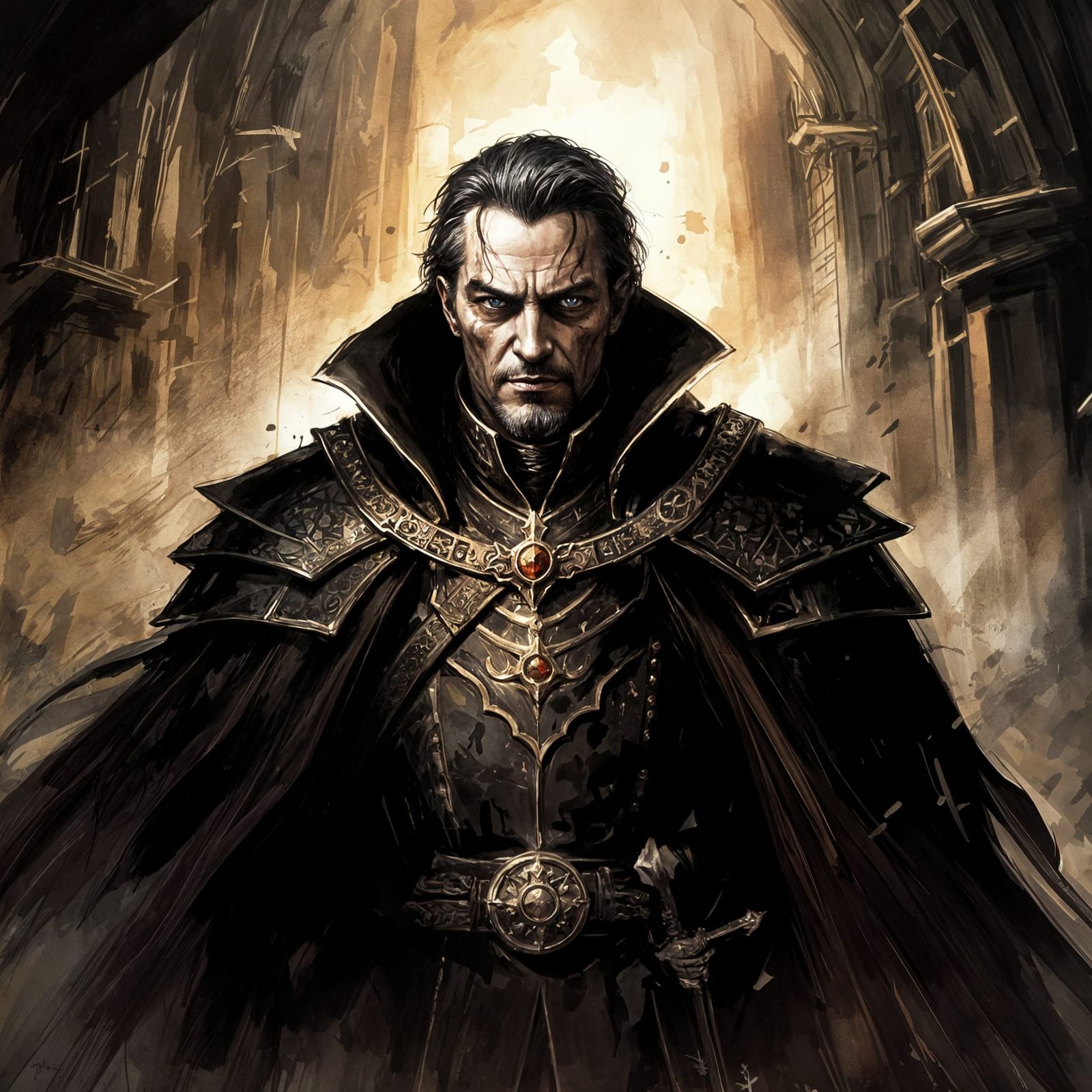 Medieval Governor in Shadowy Attire