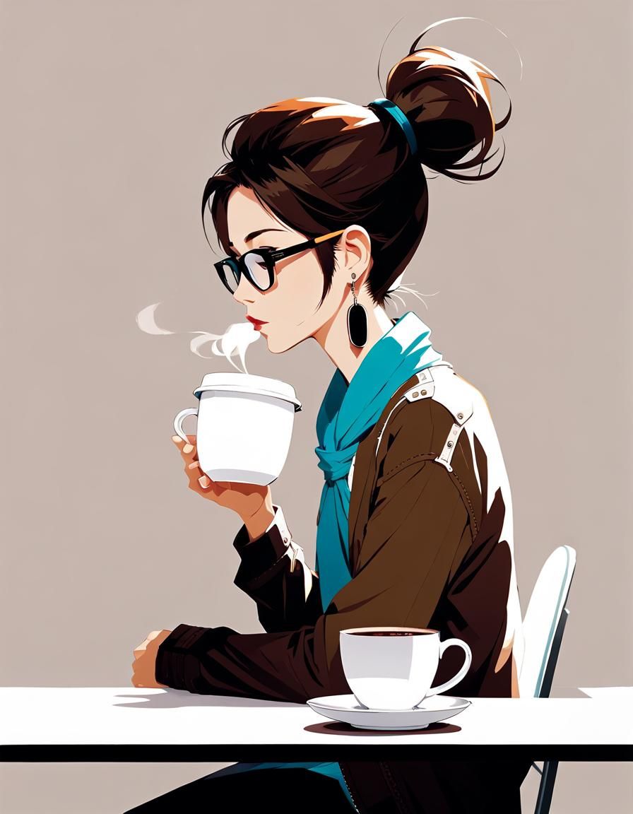 Hipster's Coffee: Anime Style Digital Illustration