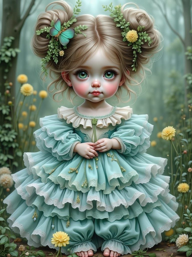 Toddler in Dreamlike Forest with Damselfly