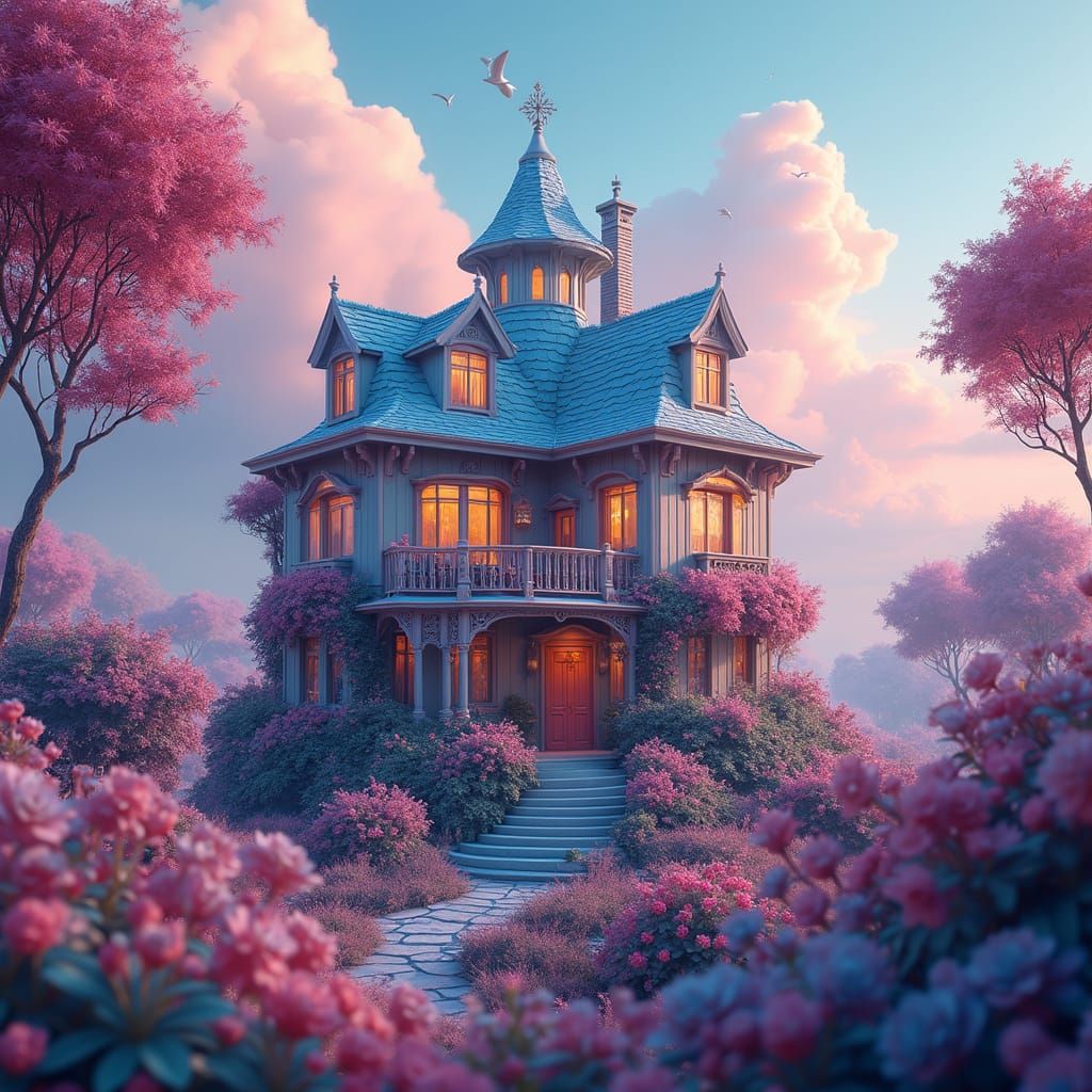 Whimsical Dream Home in a Vibrant, Surreal Landscape