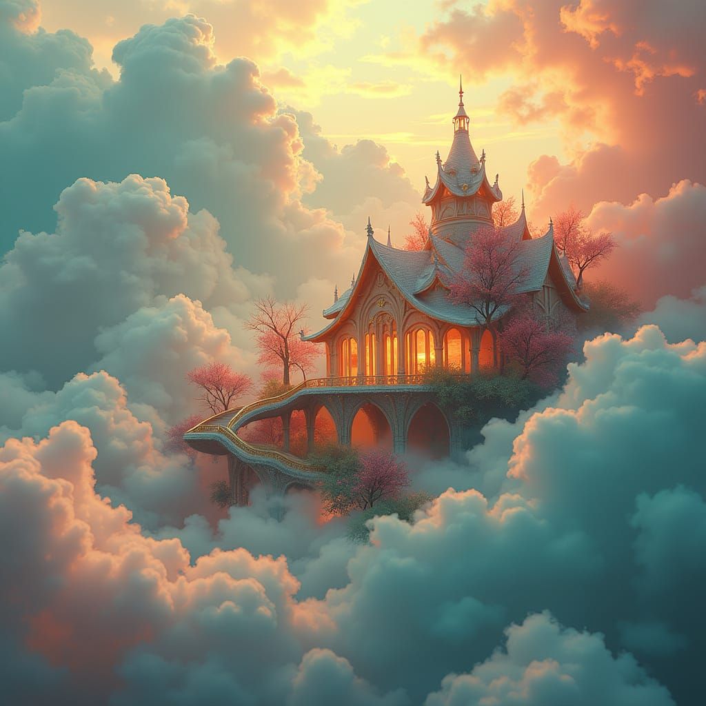 Dreamlike Cloud City in Vibrant, Ethereal Light