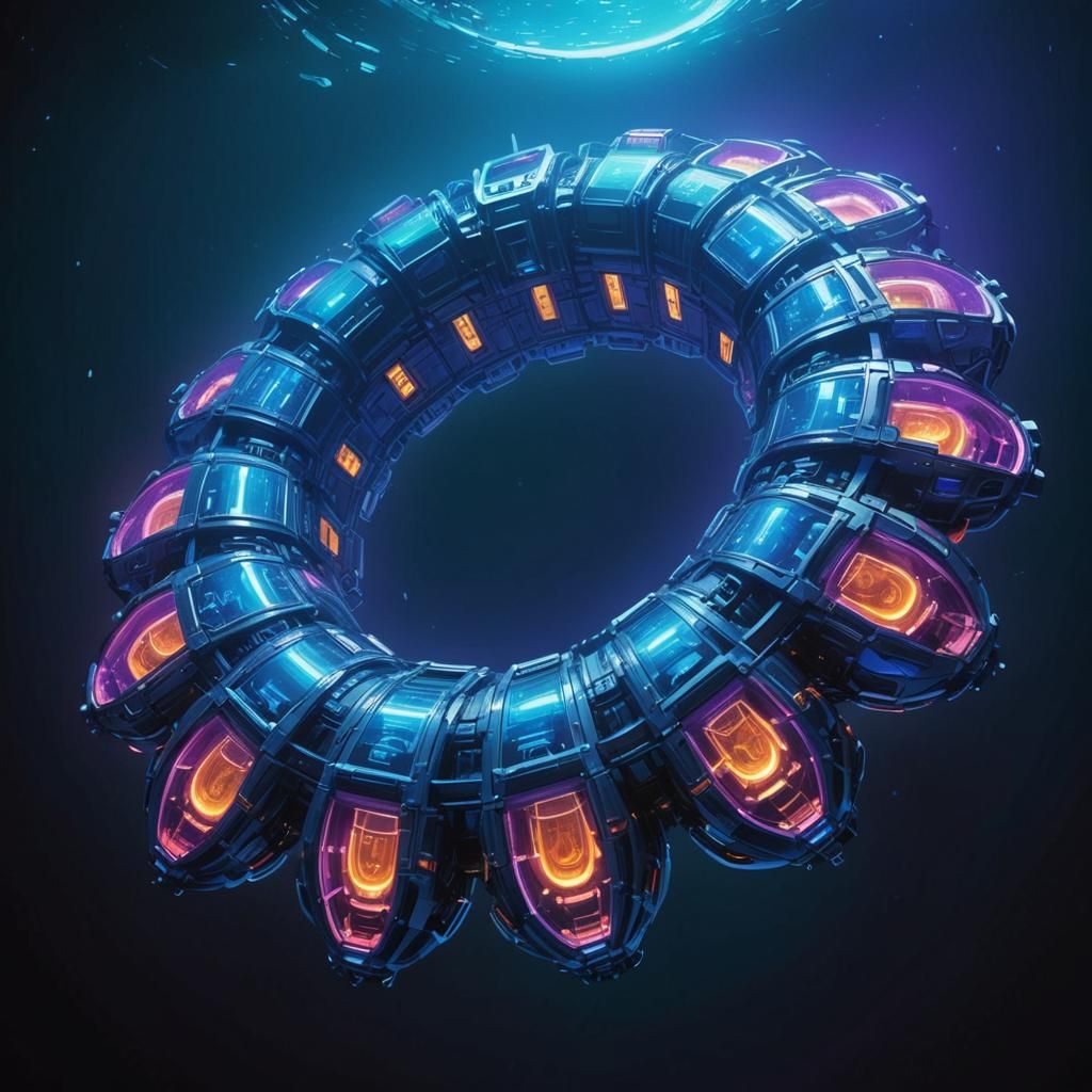 Baroque-Futuristic Spacecraft in Neon Lights