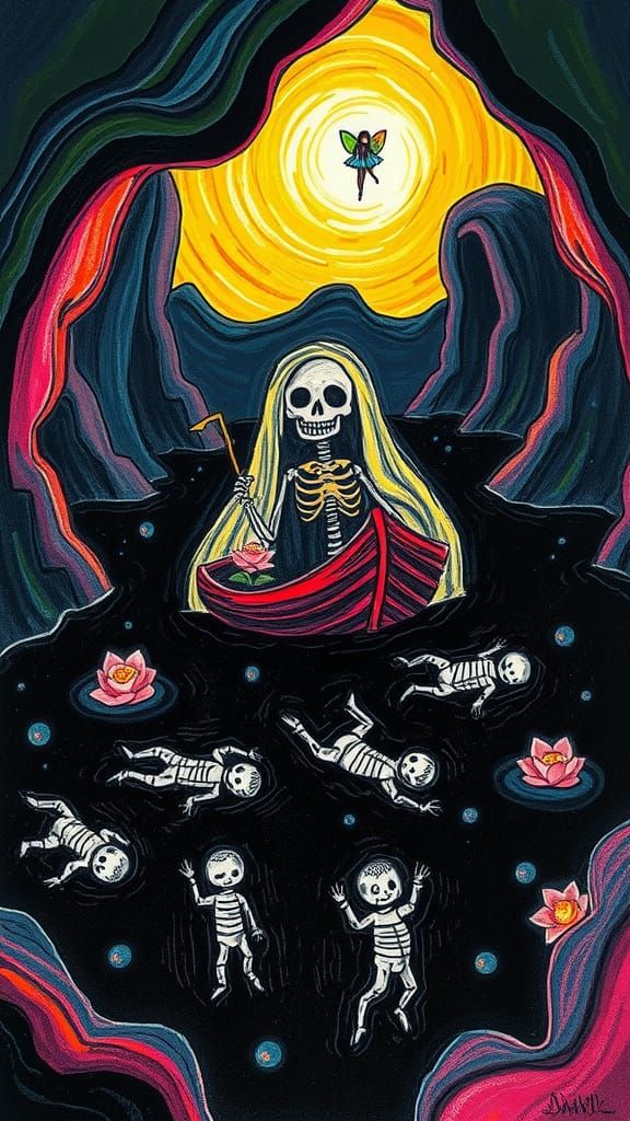 Childlike Surreal Underworld Scene Inspired by Rayograph Tec...