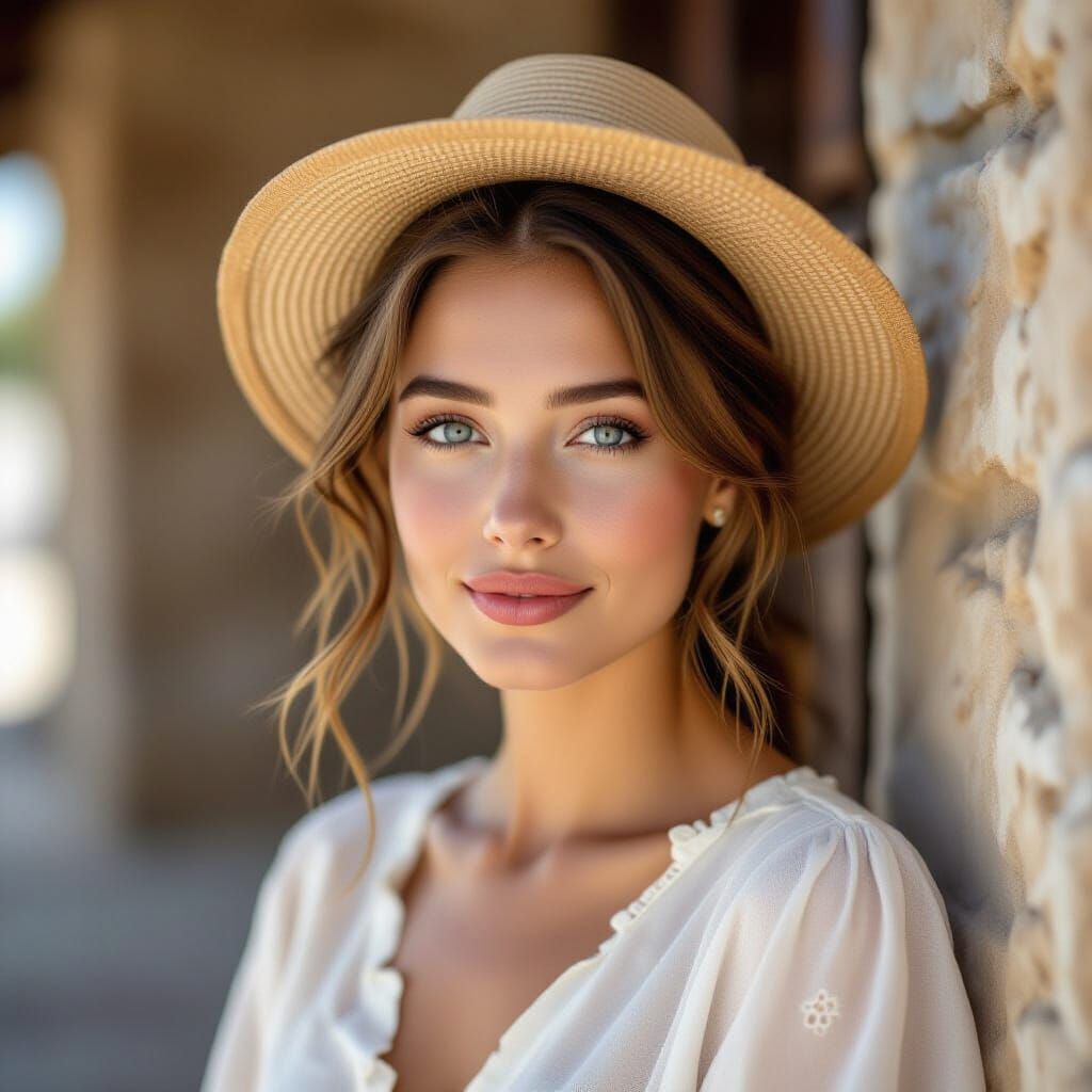 Serene Lady in Light Gown Gazing Forward