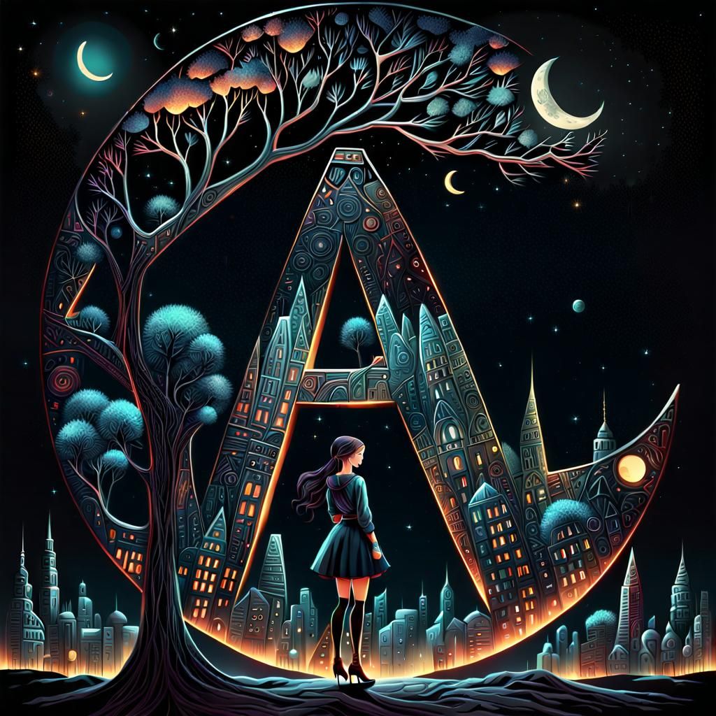 Letter Girl in Cosmic City, Flat Graphic Art