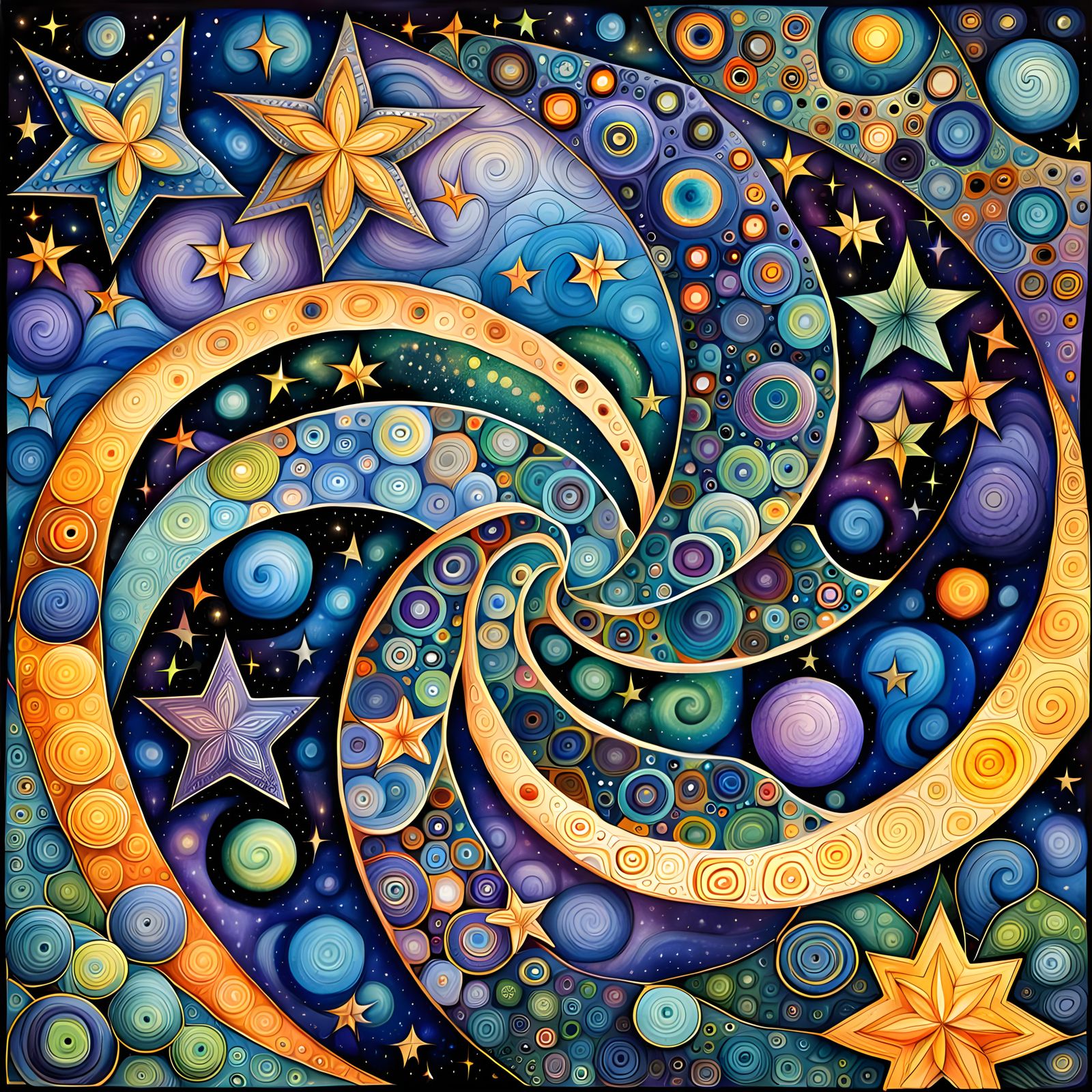 sacred geometry; chiaroscuro plasma swirls; abstract astrosphere; wet watercolor; starts into stars; intricate stars; st...