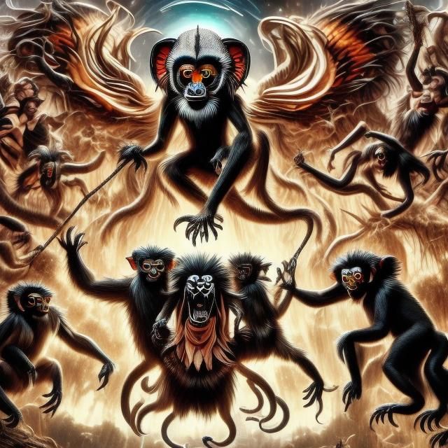 Gothic Horror Mandrill with Vampire Fangs