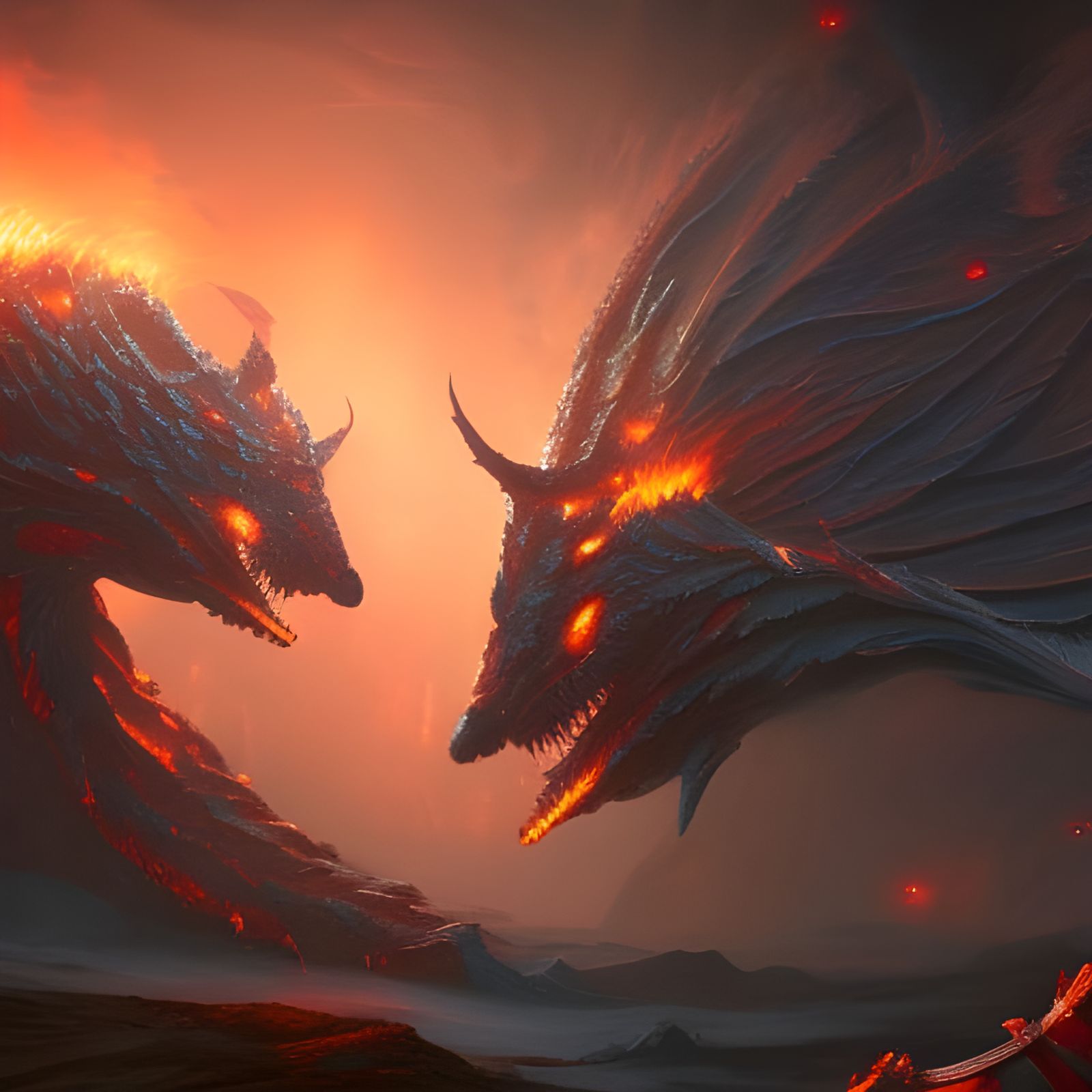 Fantasy Fire and Earth Entity Love in Matte Painting