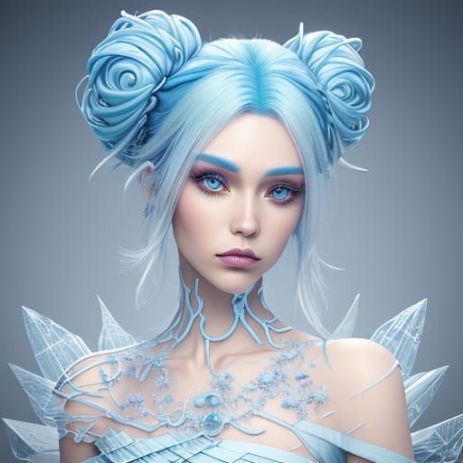 Surreal Woman with Icy Blue Hairstyle