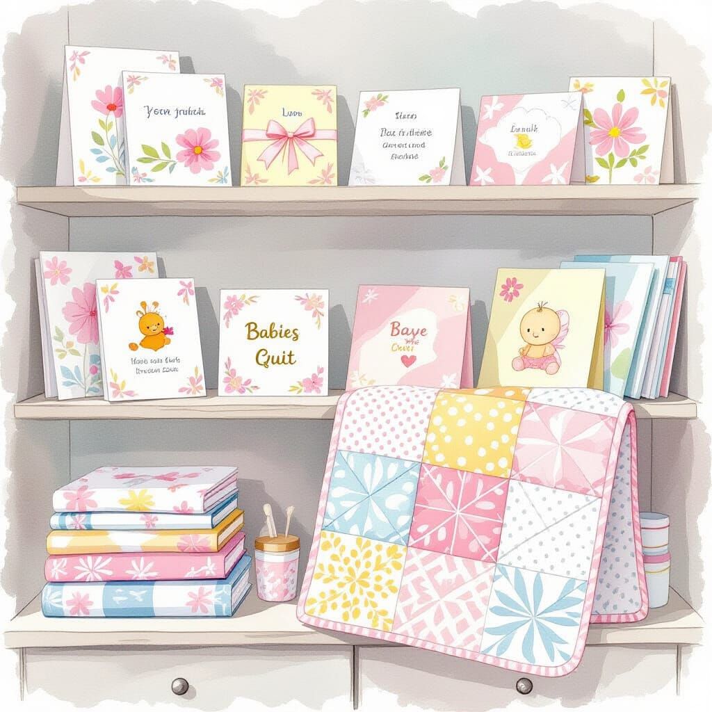 Watercolor Baby Quilt and Cards Illustration