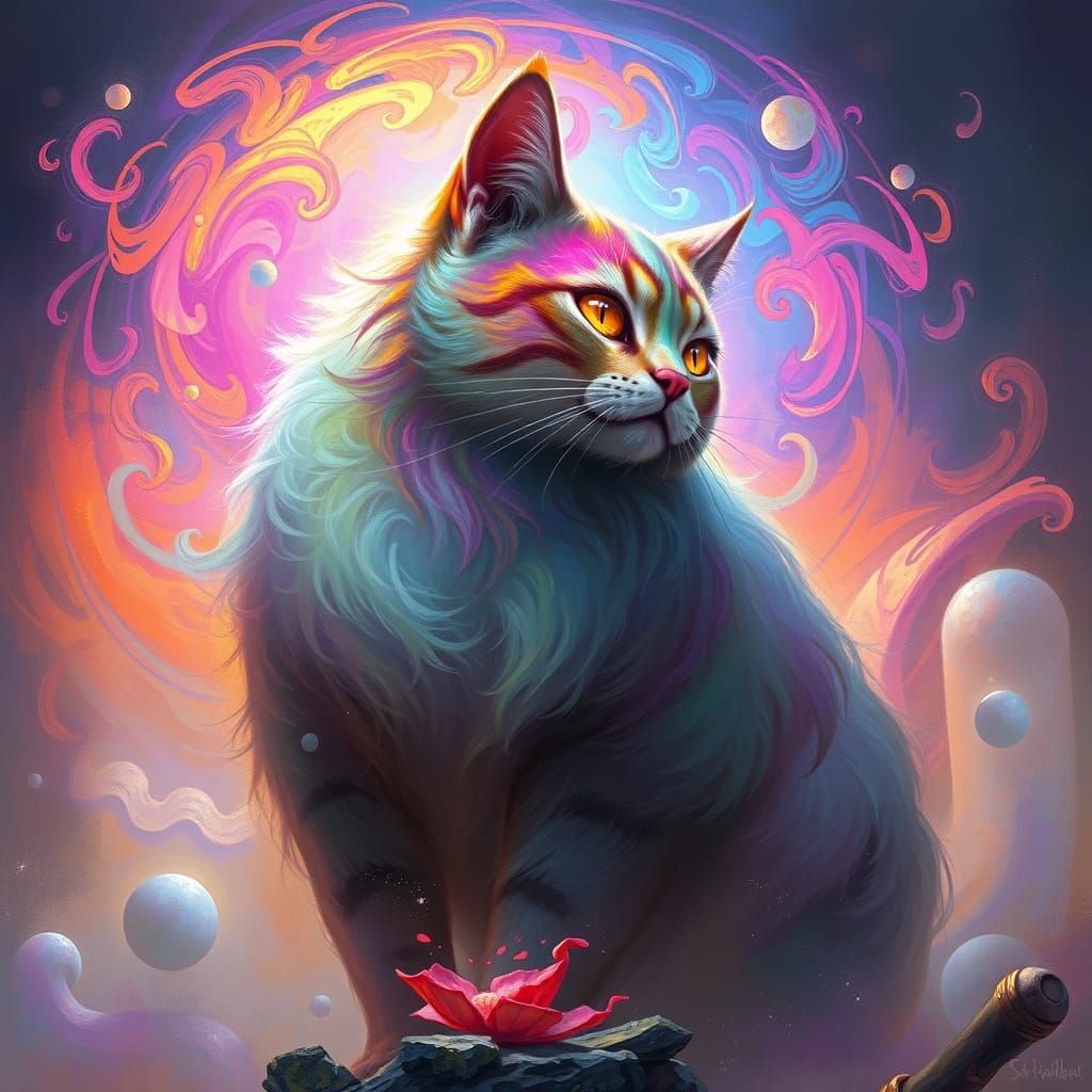 Giant Cat Iwua in Dreamlike Surrealism