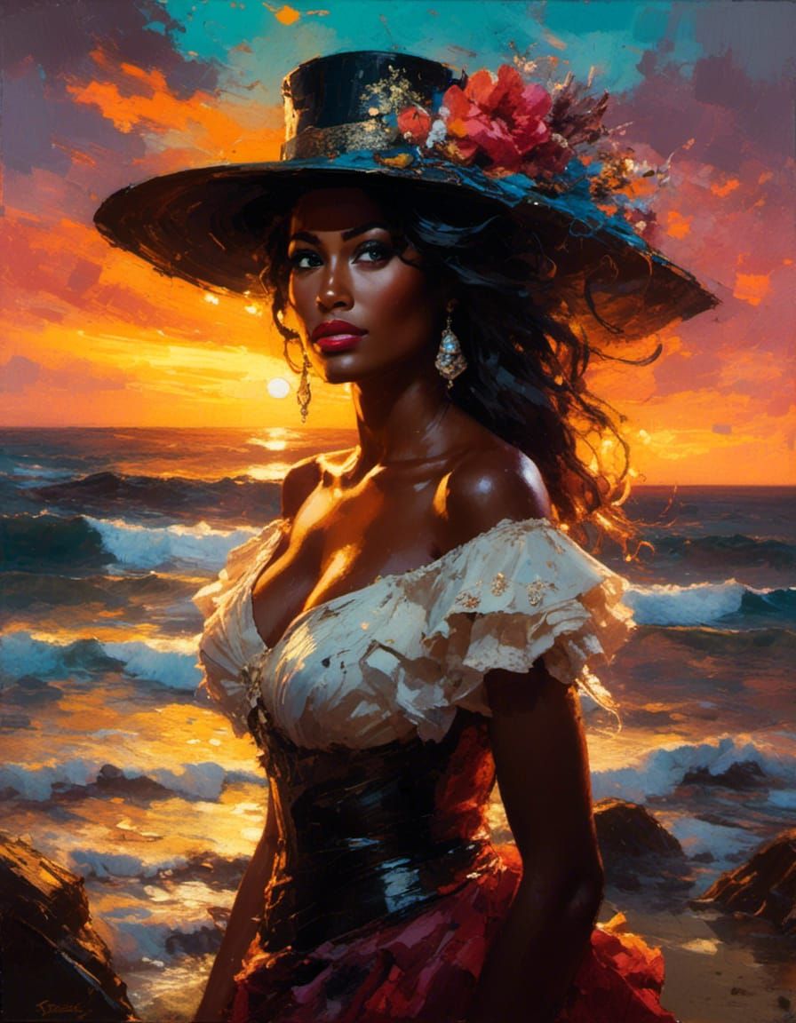 Post-Impressionist Woman in Golden Sunset Light