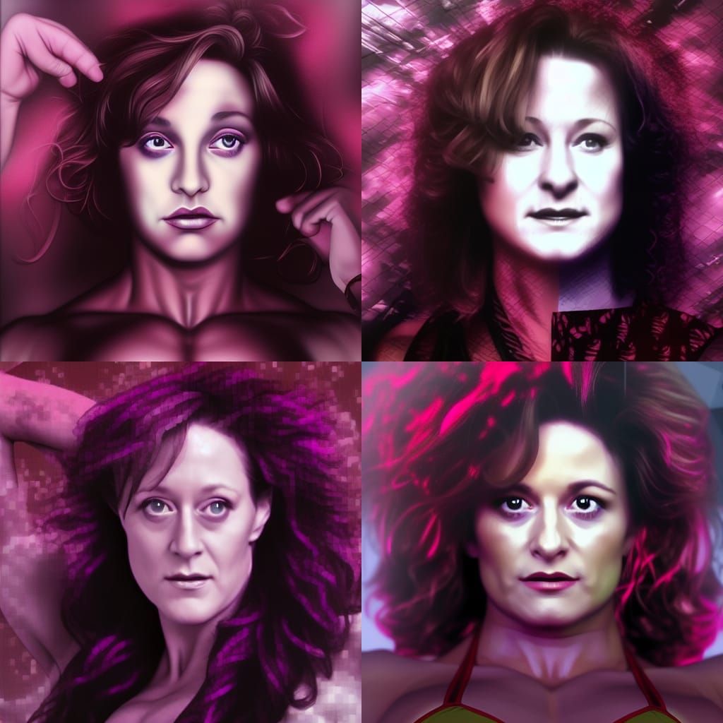 Female Muscle Competitor in Pink Bikini, Japanese Illustrati...