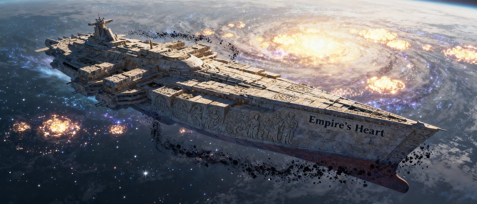 Fantasy Space Battleship in Neolithic Architecture