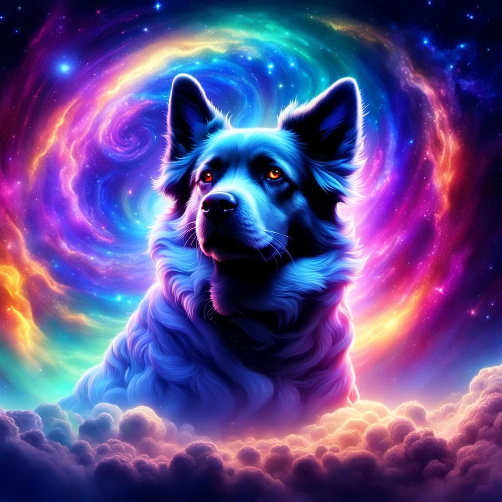 Space Dog in Starry Galaxy: Digital Matte Painting