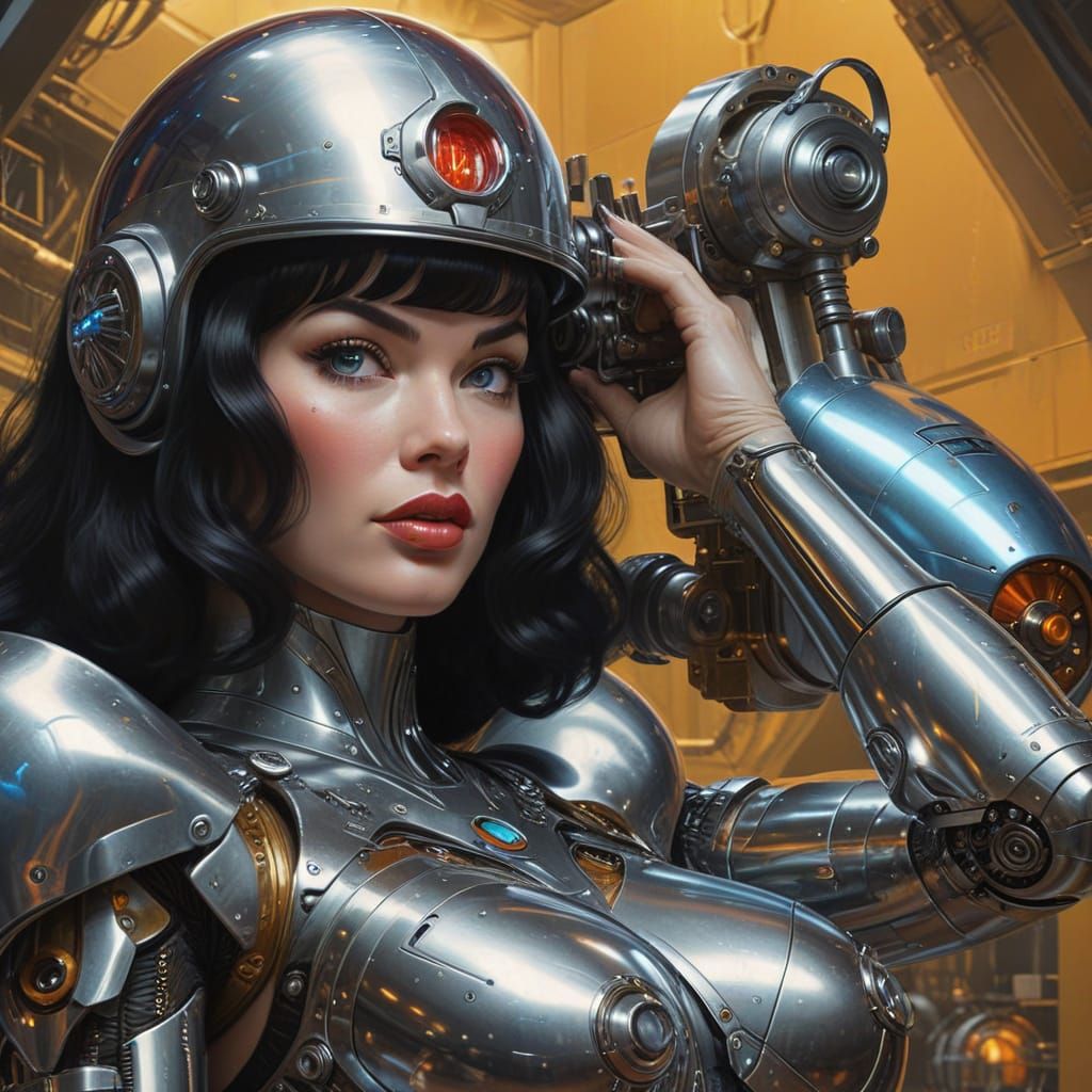 Retro Sci-Fi Android Pinup in Hyperrealistic Digital Art