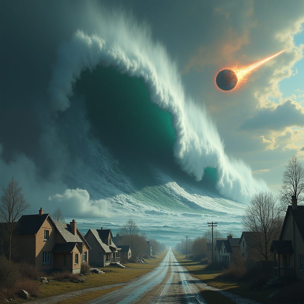 Apocalyptic Tsunami and Meteor Strike in Surreal Style