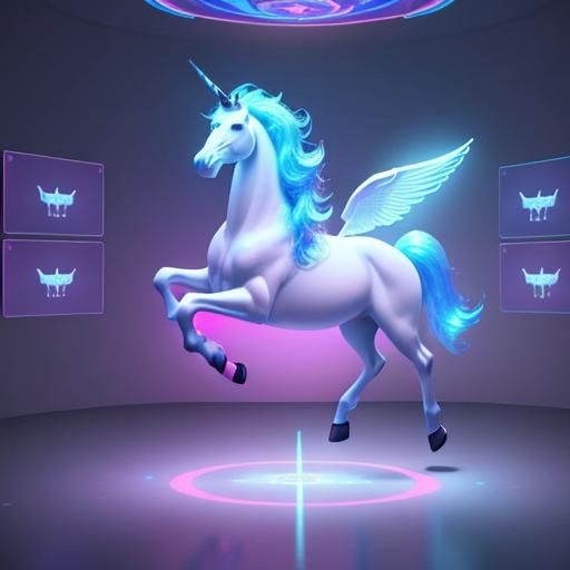 Holographic 3d interactive animation of a unicorn