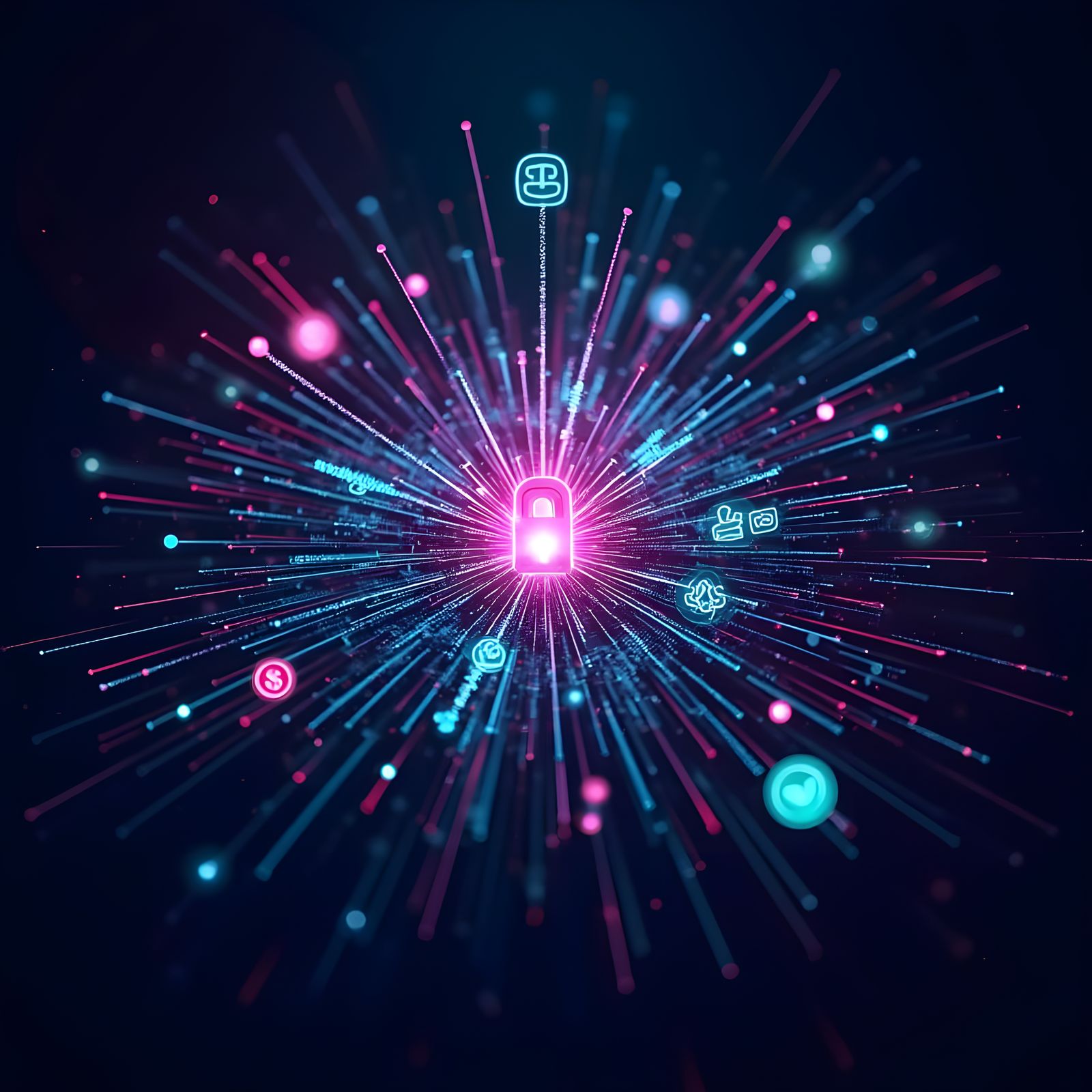 Abstract AI Data Bloom with Tech Shapes