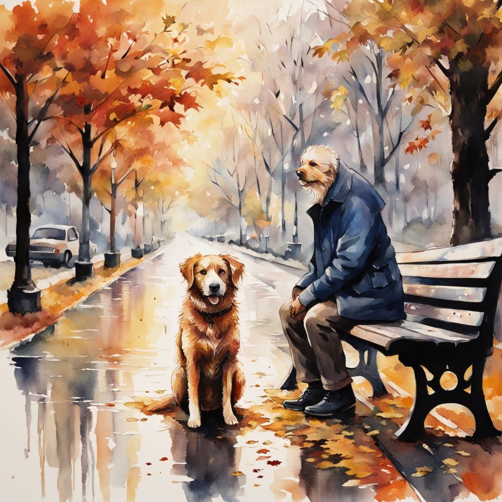Warm Autumn Moment in Vibrant Watercolor