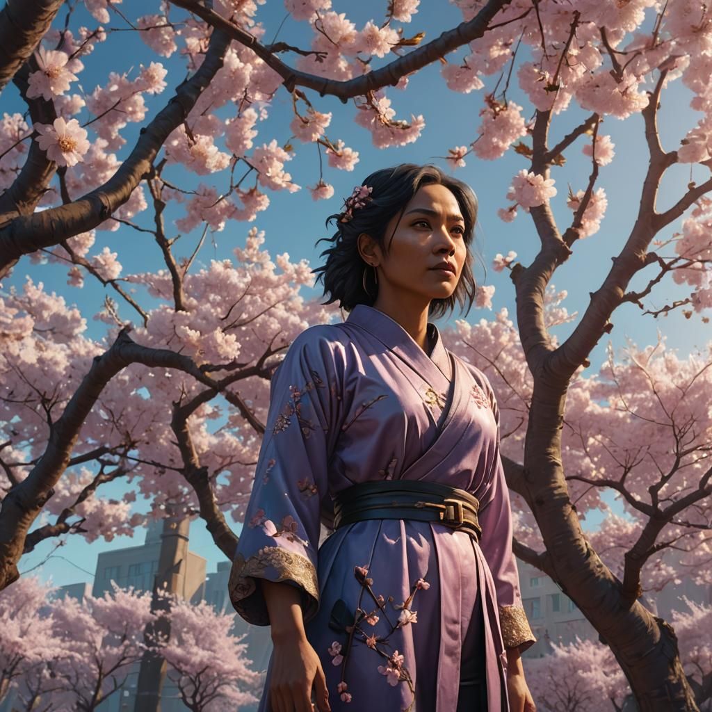 Girl Zainab Under Cherry Blossoms: Digital Matte Painting