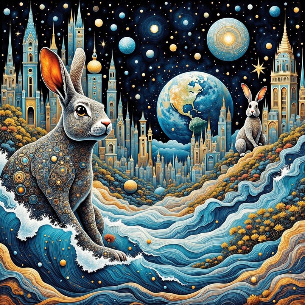 Dreamlike Rabbit City with Fractal Skyscrapers