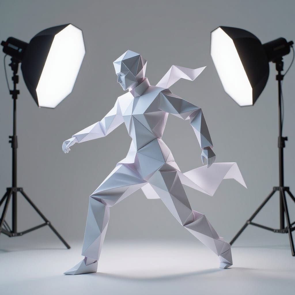 Dynamic Papercraft Sculpture of a Figure Stepping Forward