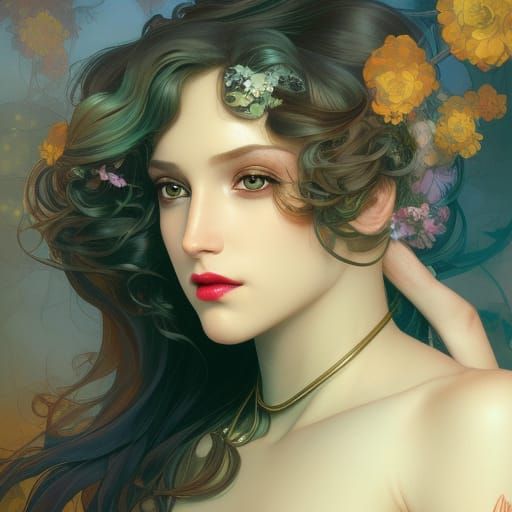 Fantasy Princess Portrait in Art Nouveau Style