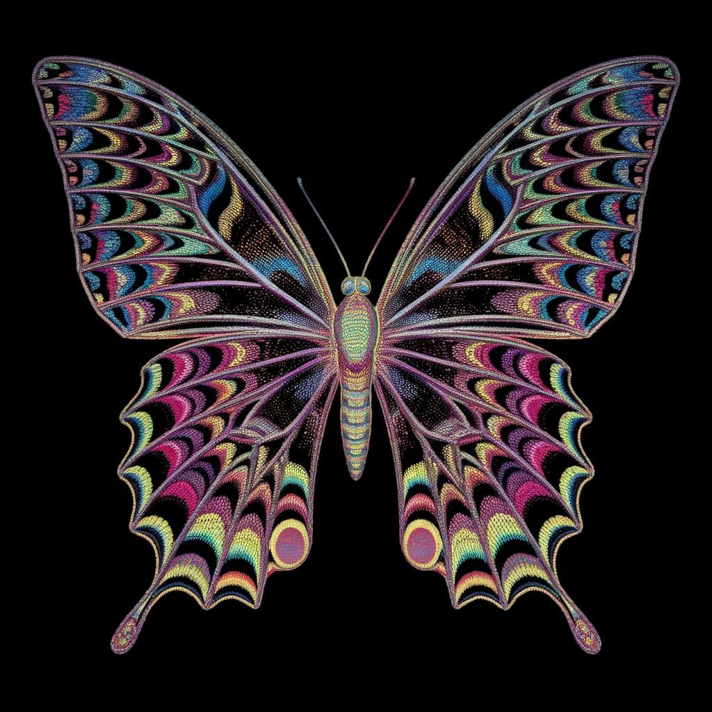 Vibrant Iridescent Butterfly in Hypnotic Glitchcore Style