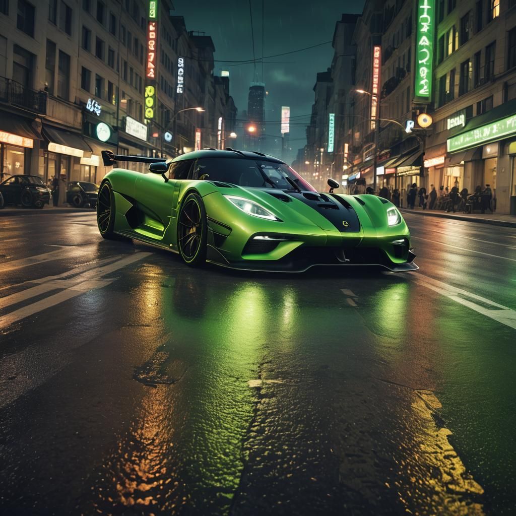 Koenigsegg Jesko Drifting in Neon Cityscape