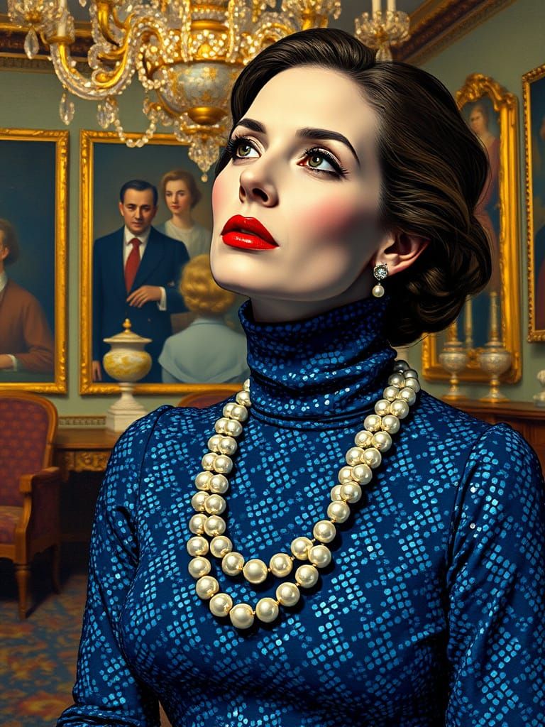 Anxious Rich Lady: Neo-Impressionist Pointillist Painting