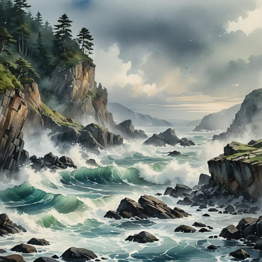 Fantasy Coastline with Waves as Digital Painting