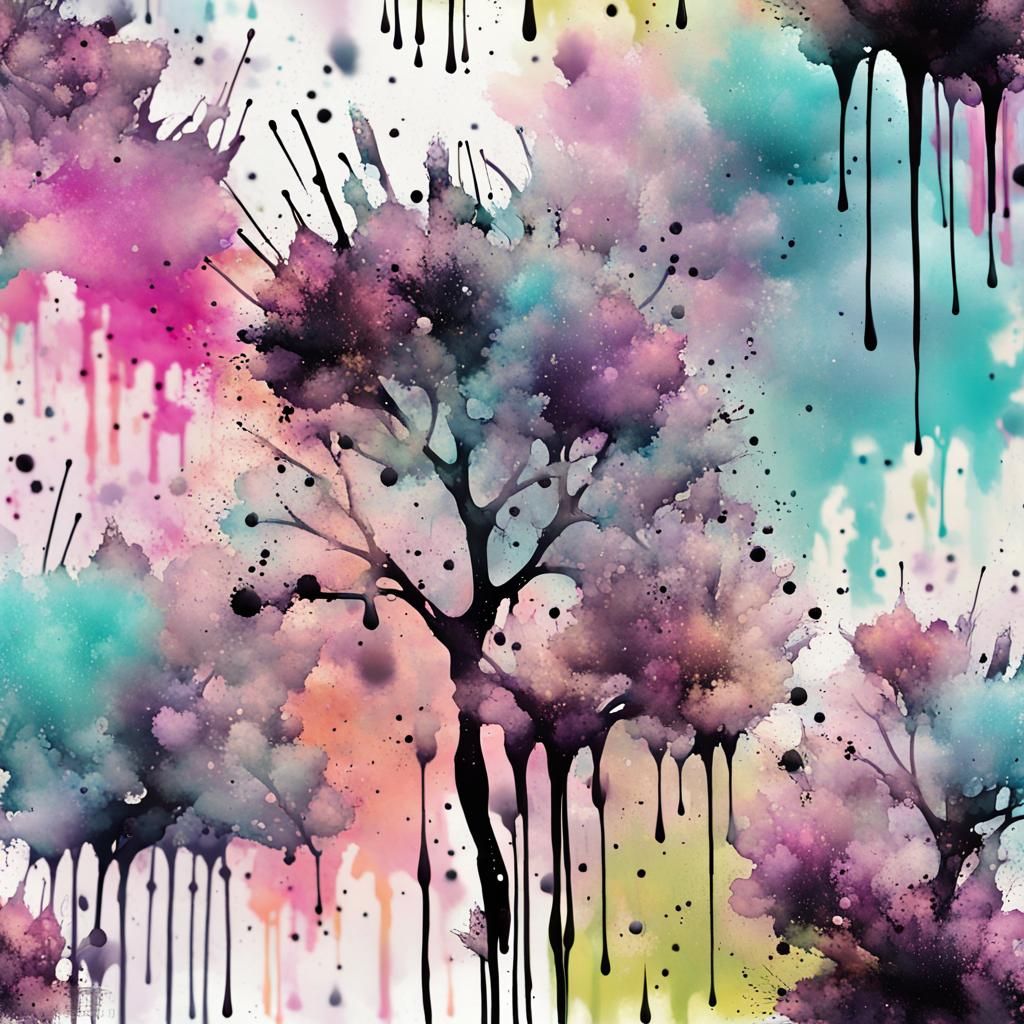 Ink splash art, pastel colorscheme, a beautiful summer meadow made with splashes of ink in pastel colors, intricate past...