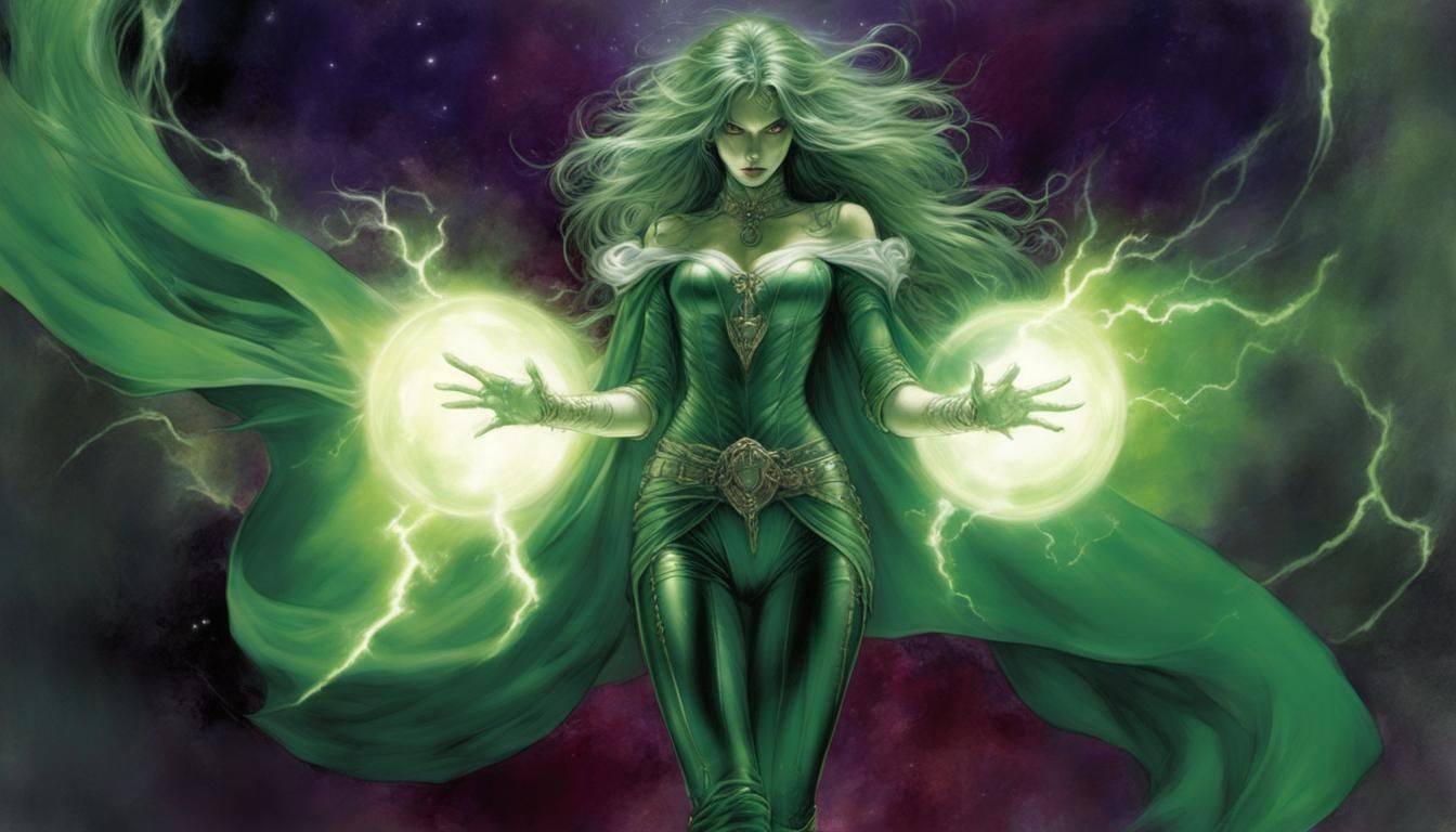 Green Lightning Woman: Comic Book Art Illustration