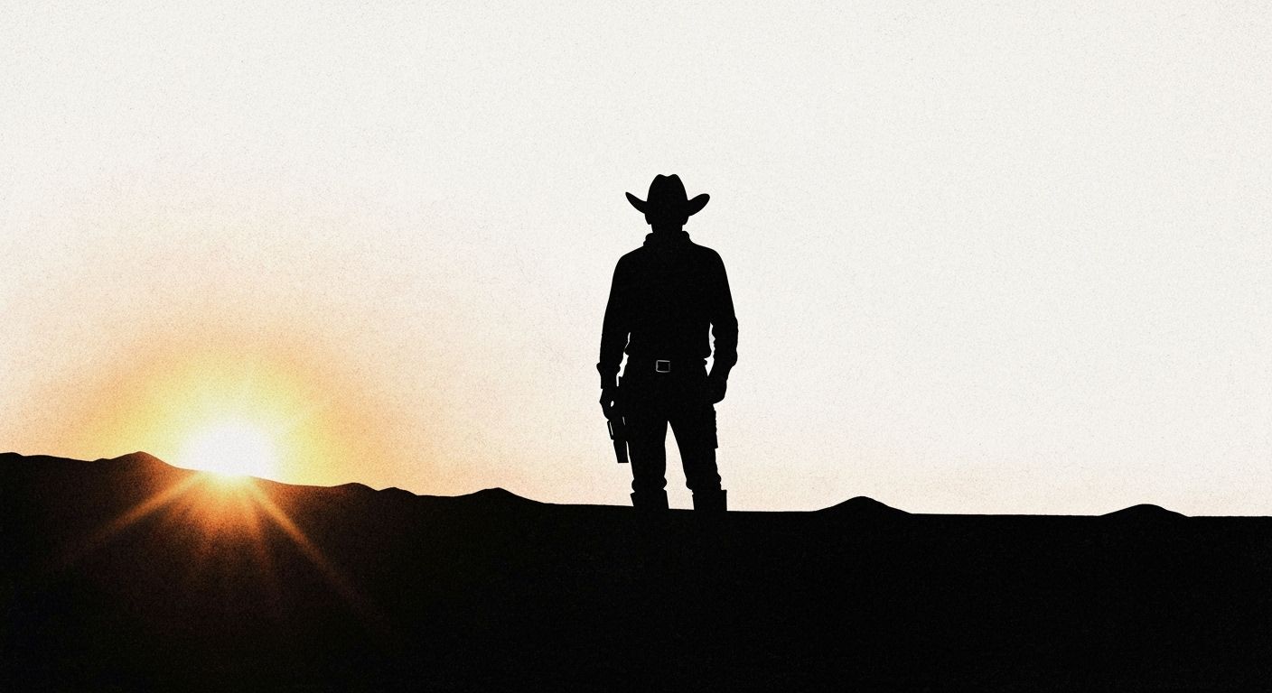 Desert Cowboy Silhouette at Sunset Charcoal Drawing