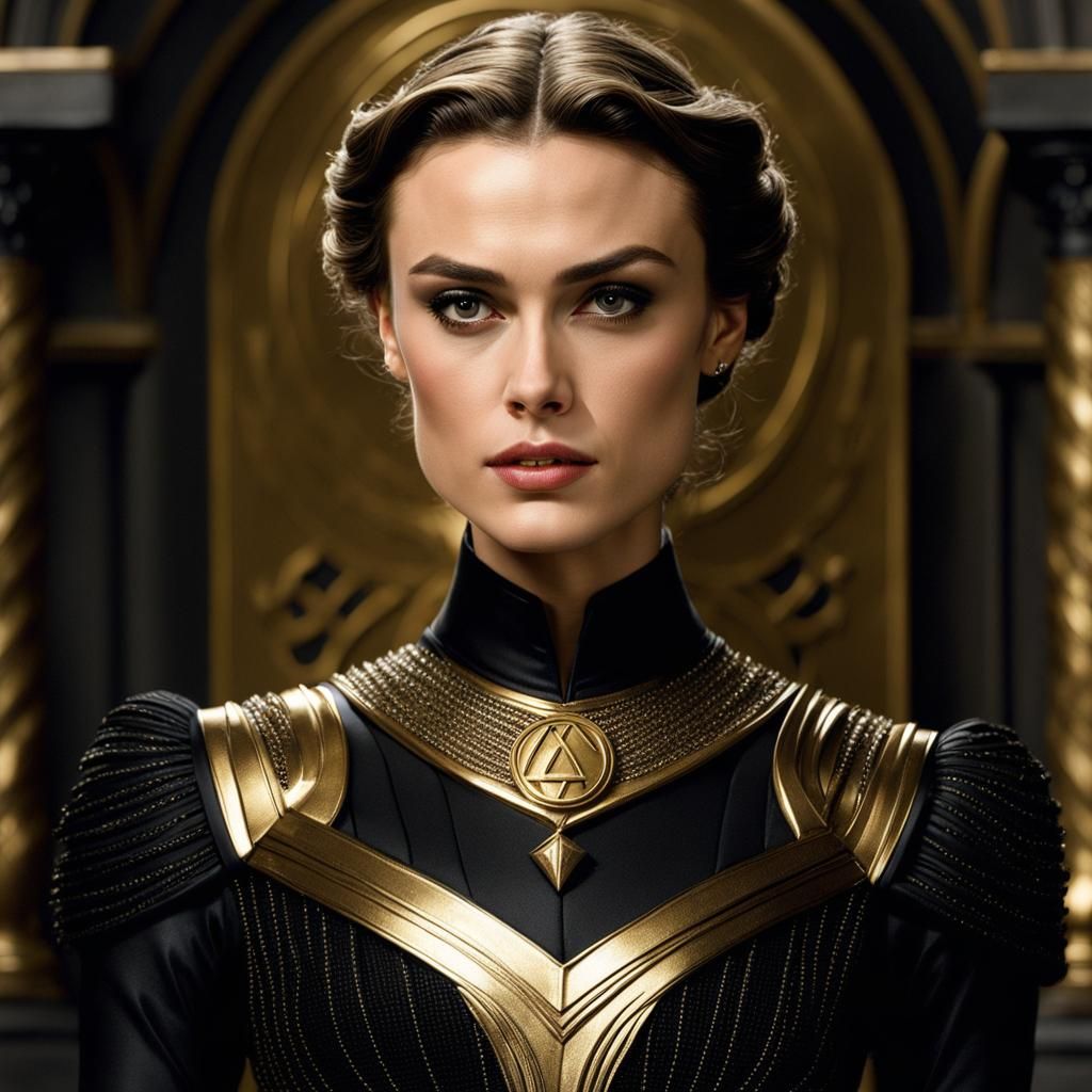 Elegant Woman in Gown with Kryptonian Symbol