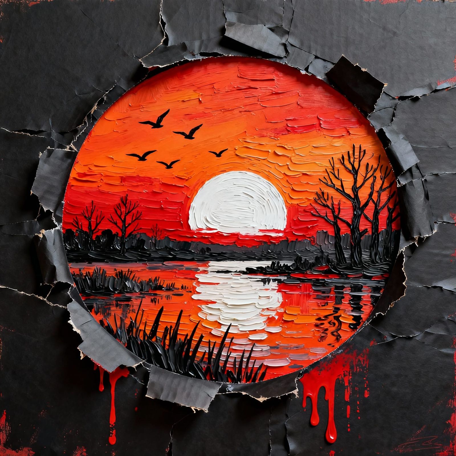 Vibrant Sunset Wetland Landscape in Digital Oil Paint