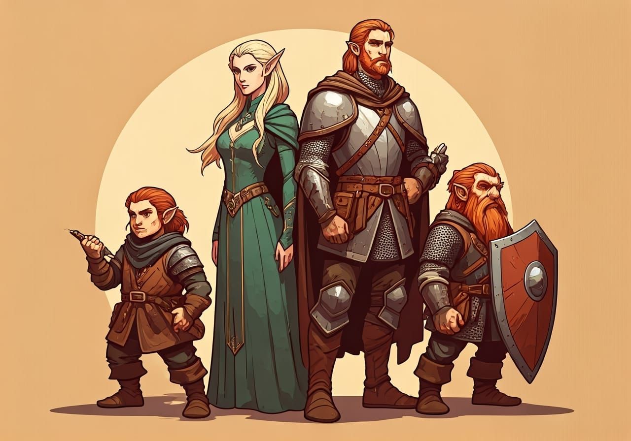 Heroic Fantasy Party in Classic Art Style