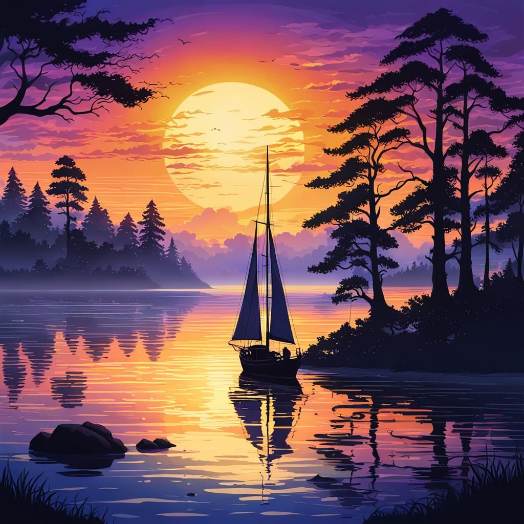 Sailboat at Sunset: Fantasy Concept Art