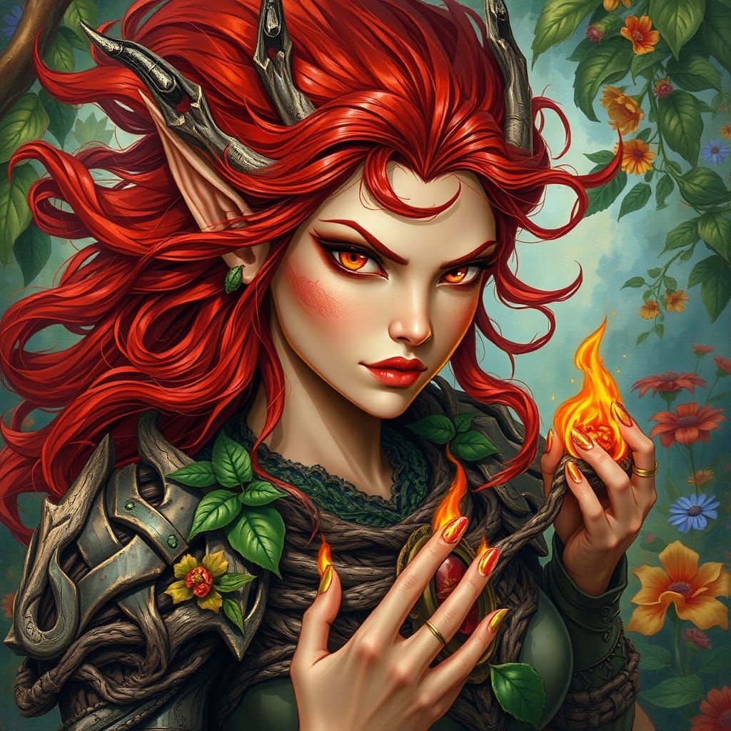 Ethereal Summer Druidess in Fiery Armor