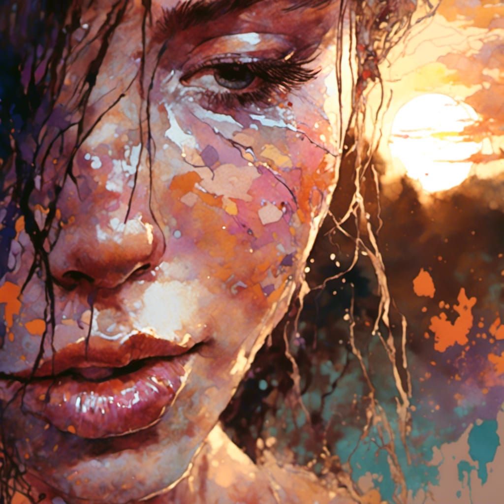 Crying Woman and Sunset