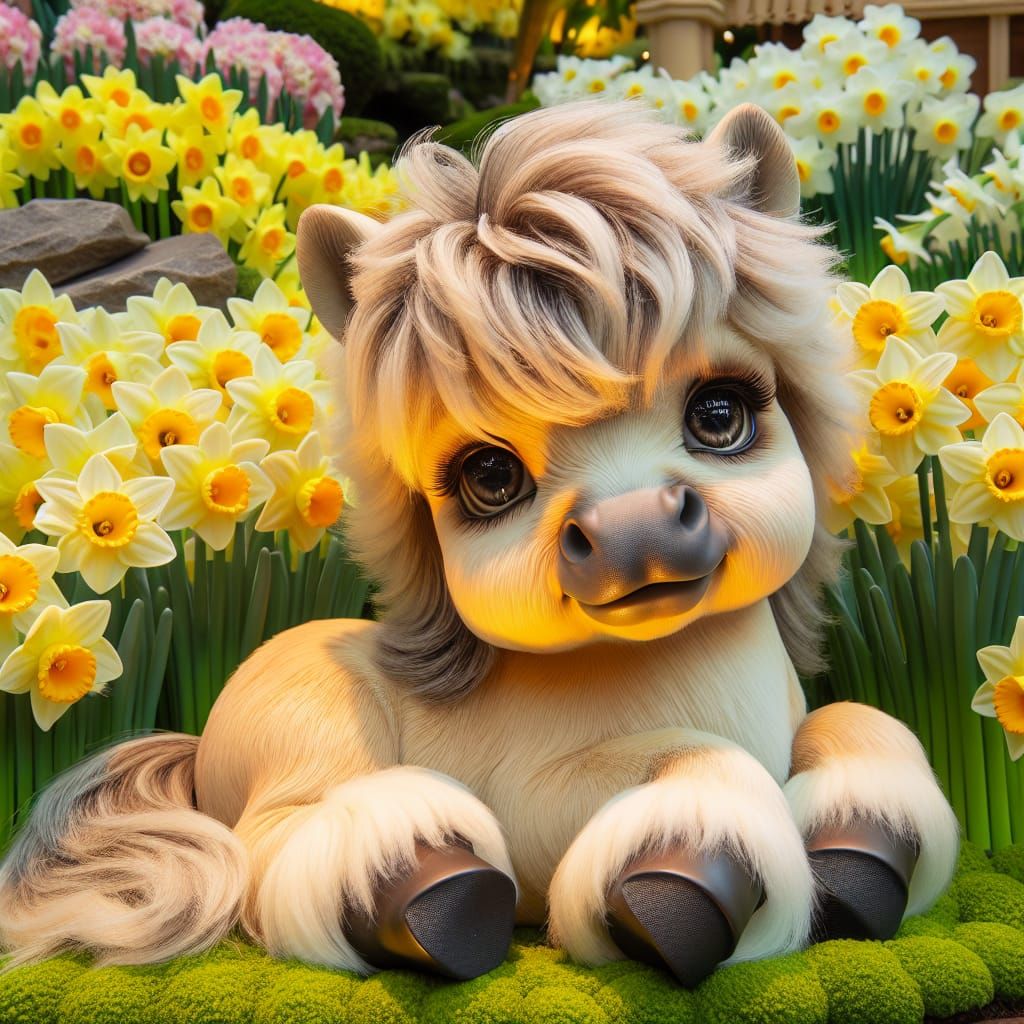 Charming Baby Horse in Daffodil Garden
