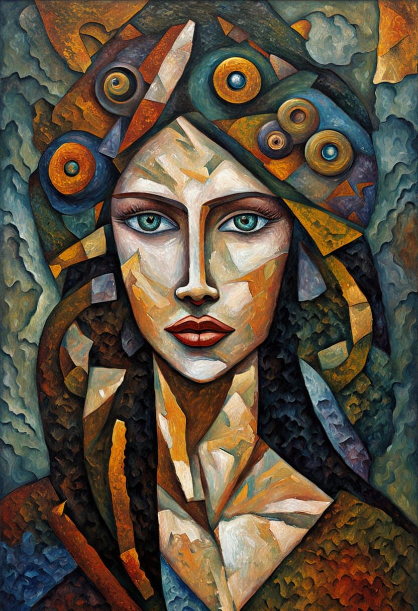 Celtic Druid Inspired Female Portrait as Acrylic Impasto