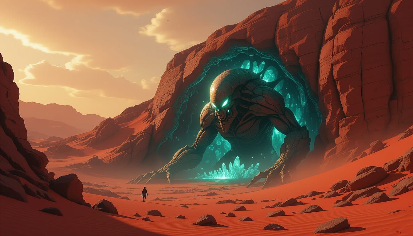 Ancient Martian Creature Emerges in Dark Fantasy Style