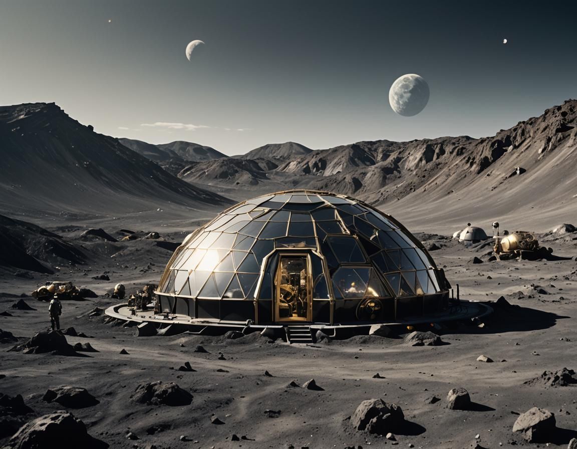 Retrofuturistic Moon Habitat in Film-Grade Glory