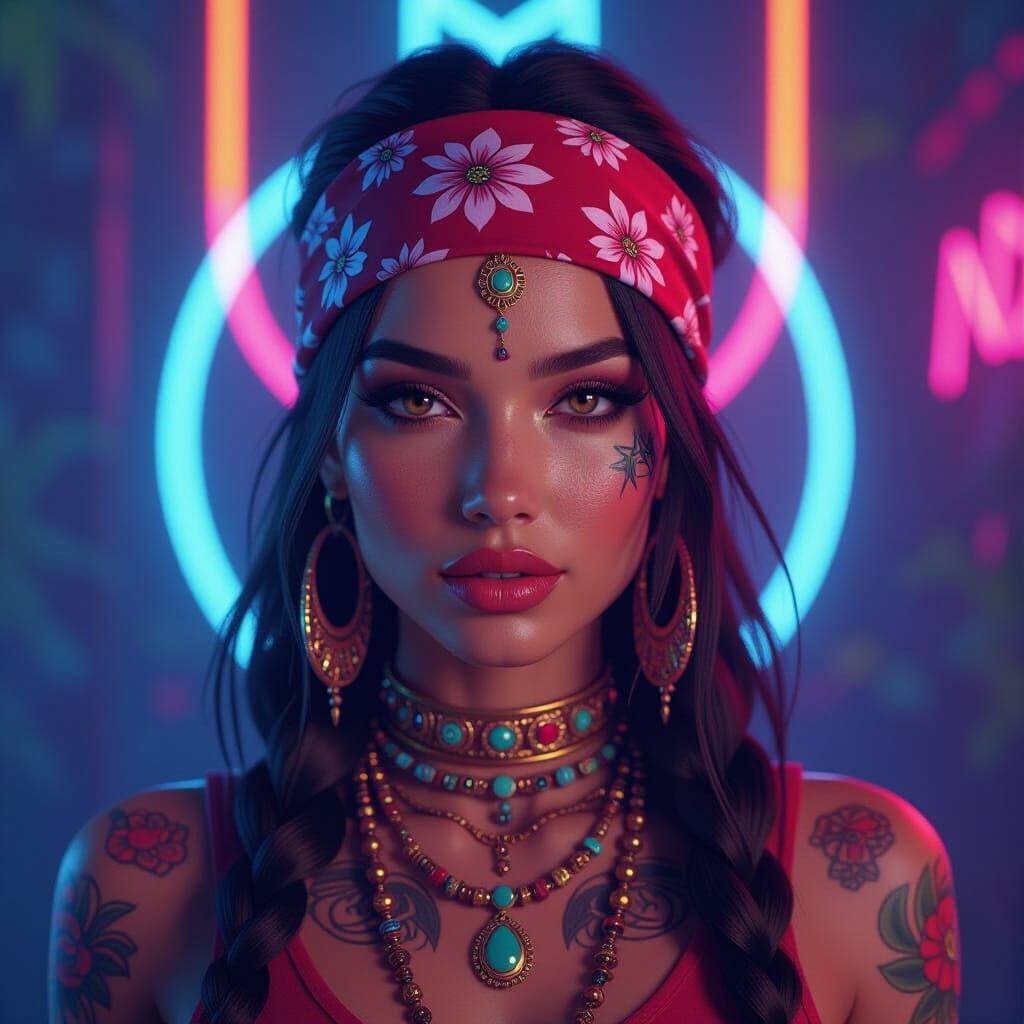 Futuristic Chola with Neon Lights in Concept Art Style