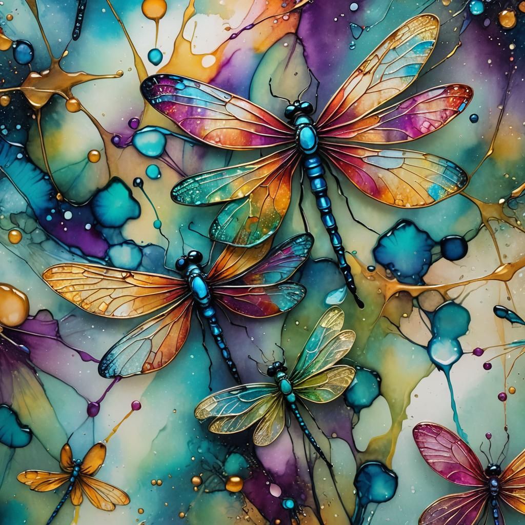 Dragonfly Conversation in Impressionistic Watercolor