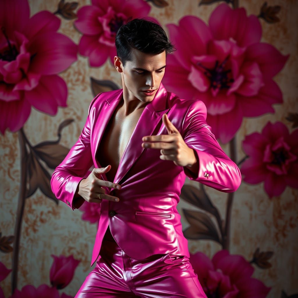Male Dancer in Pink Leather Suit: Gritty Contemporary Style