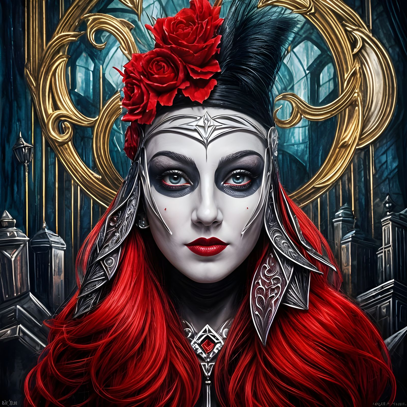 Dark Fantasy Red Queen in Gothic Graffiti Style
